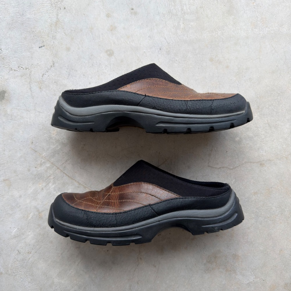 Vintage Teva Leather Mules Brown Black Outdoor Slip On Clogs Womens 7.5